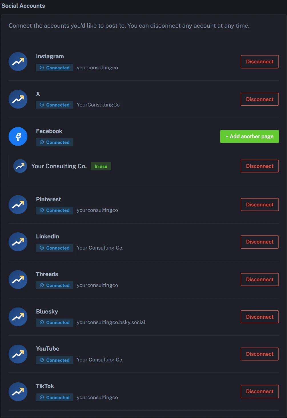 Connecting TikTok, Instagram, Facebook and YouTube to post videos to all of them at once