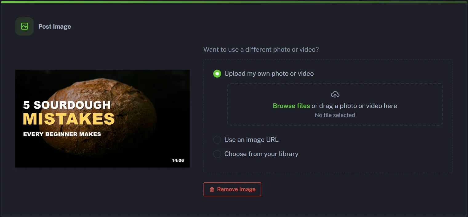 Adding a YouTube video thumbnail to a social media post